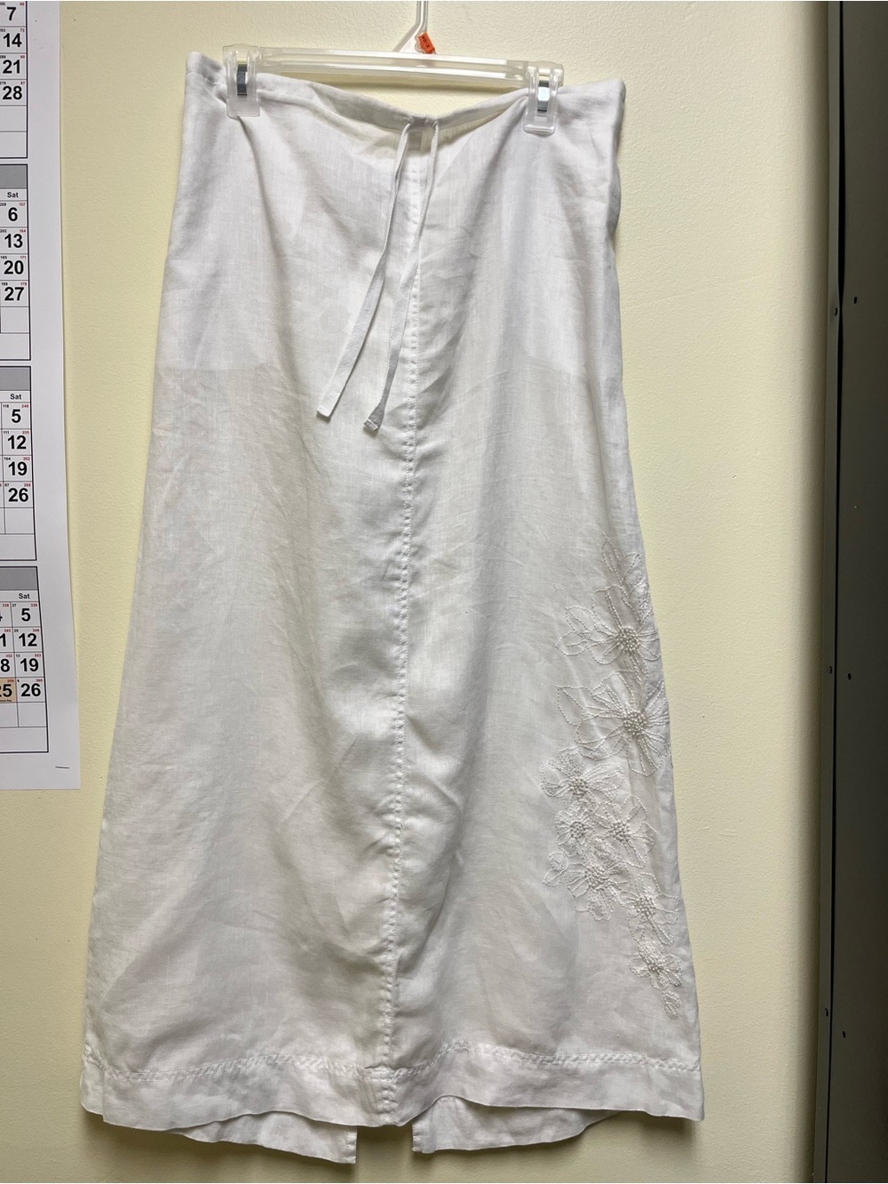 White Linen Drawstring Skirt with Embroidered Detail beach resort wear cruise